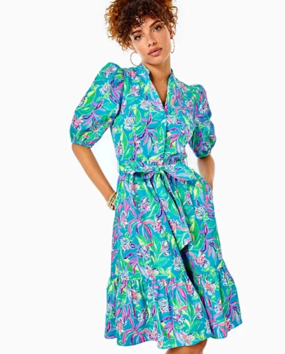 LILLY PULITZER Shona Dress Size 10 Formentera Turquoise Keep on Beleafing NWOT